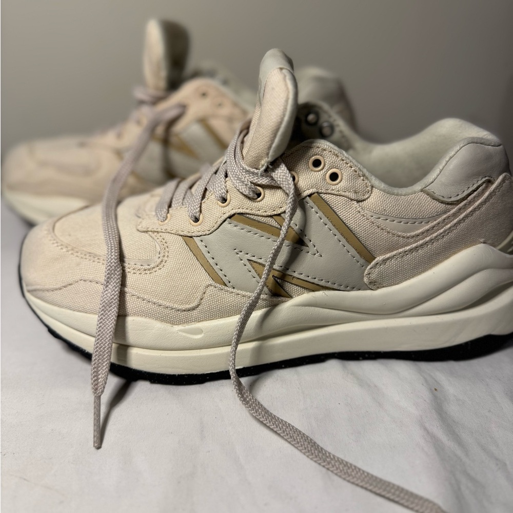 New Balance Womans Cream and Tan Sneakers 57/40 in cream and tan.